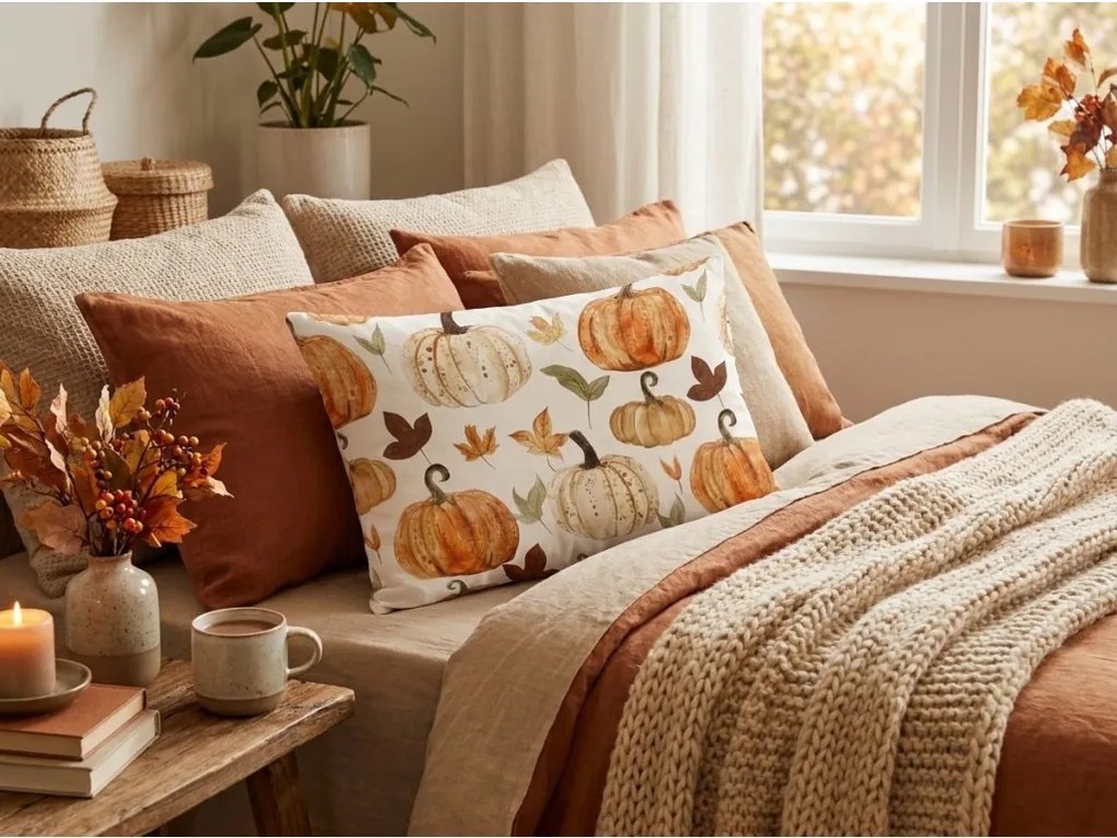 Fata de perna din flanel LEAVES & PUMPKINS 50x70 cm, colorat