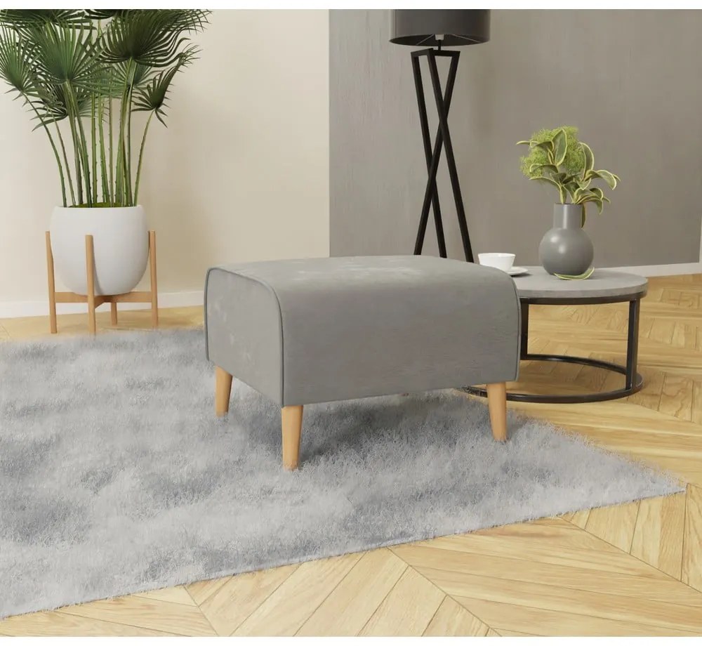 Taburet gri deschis cu tapițerie din catifea Carole – Ropez