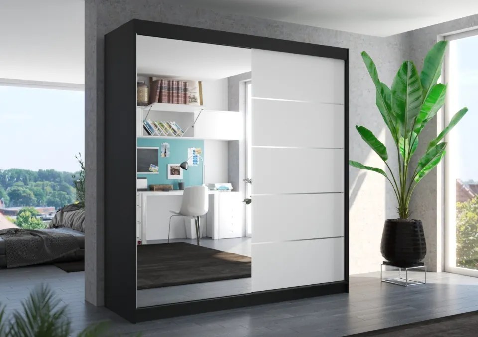 Dulap cu usi glisante si oglinda 200x215 cm, Oliver, ADRK Furniture (Culoare: Casmir)