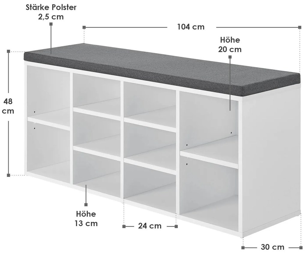 Suport pantofi cu captuseala 104 x 30 x 48 cm alb