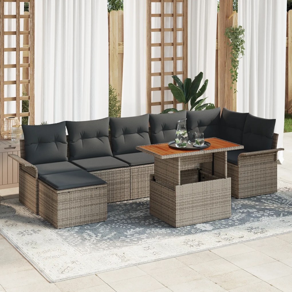 vidaXL Set de canapele pentru grădină cu pernă 8 pcs Gri