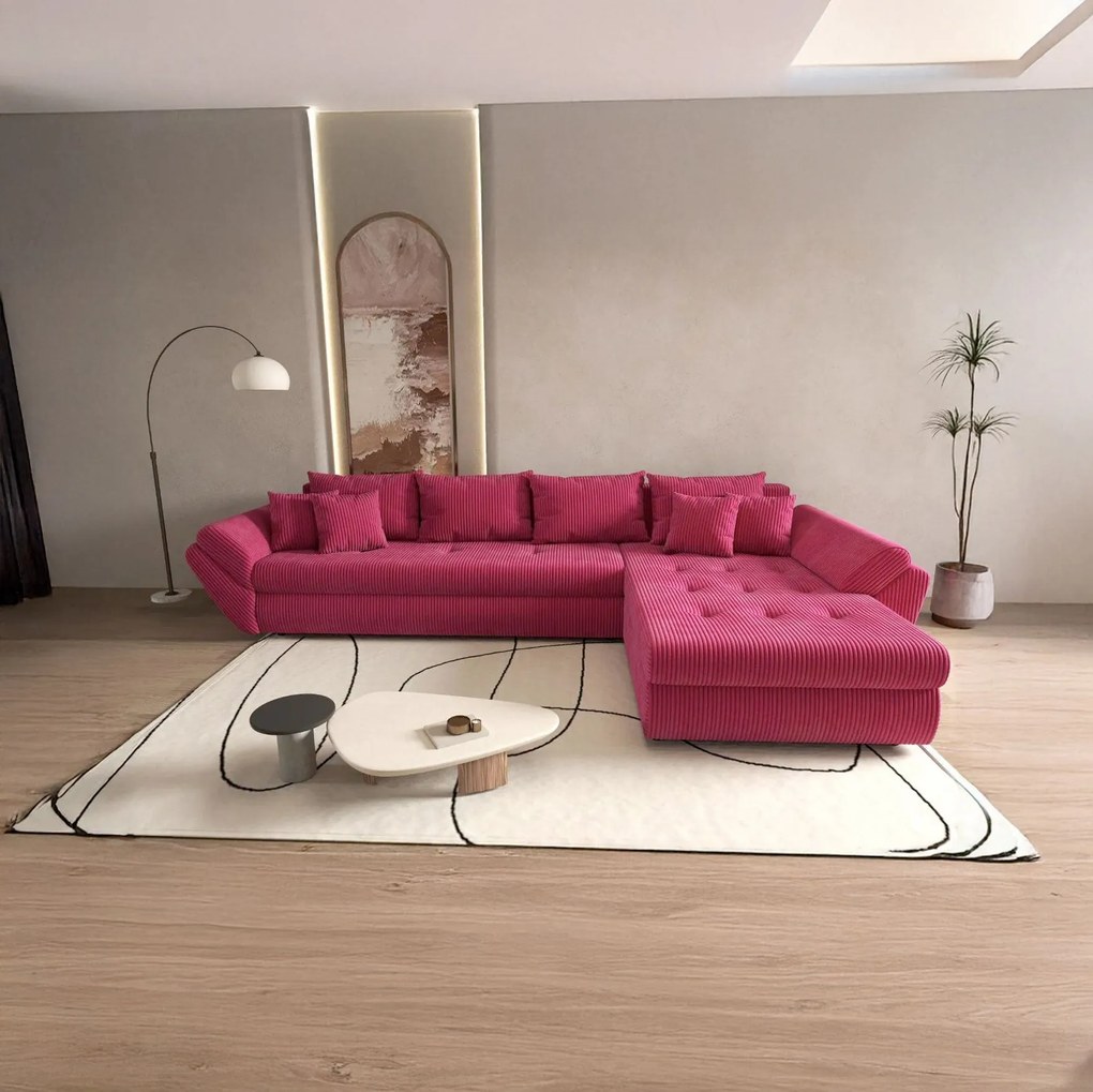 Colțar extensibil dumonde cu ladă de depozitare si sezut confortabil din spuma high-density, Loana XL Zoom Rosu II 335x185 cm