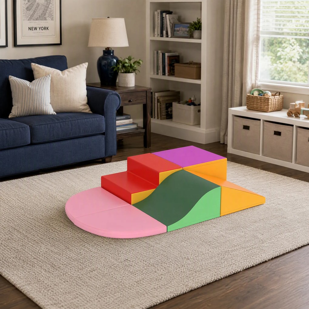 HOMCOM Set de Joacă pentru Copii 1-3 Ani cu 6 Piese de Construcție, 150x100x24 cm, Multicolor | Aosom Romania