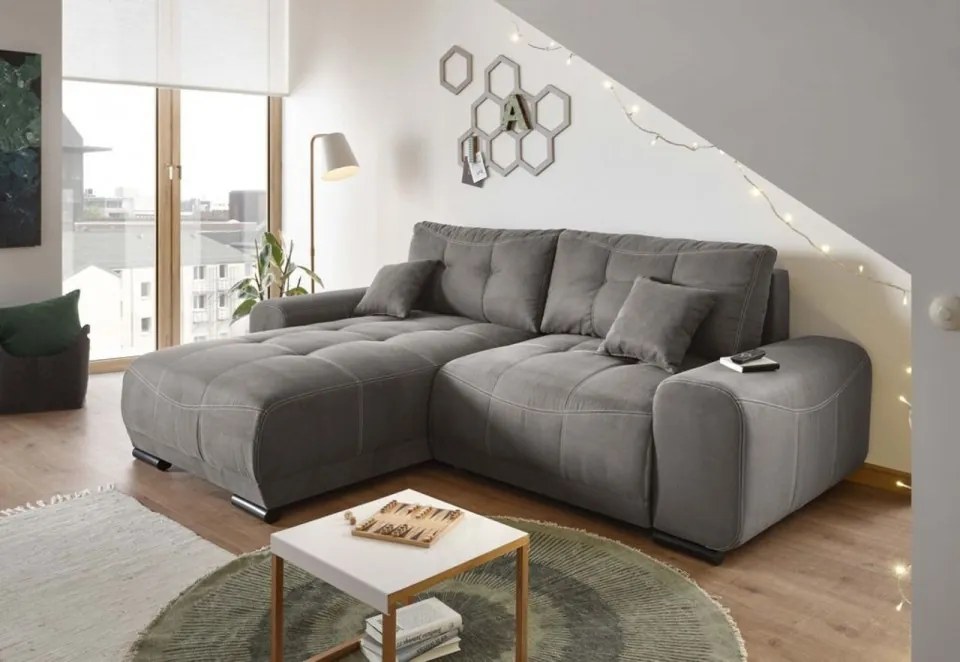 Coltar extensibil, Alvi, cu sezlong interschimbabil, 267 x 91 x 185 cm, gri