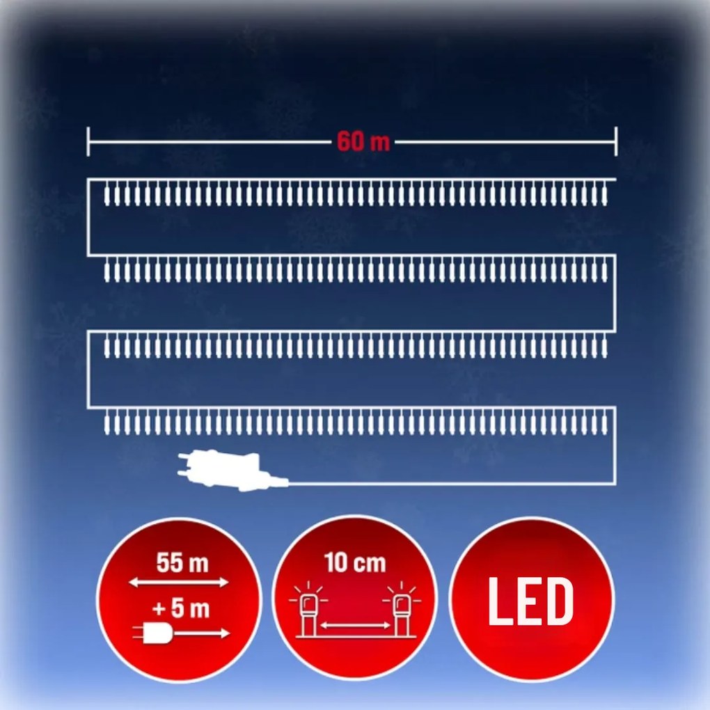 Șir luminos de Crăciun SIMPLE, 60m, alb rece Monzana