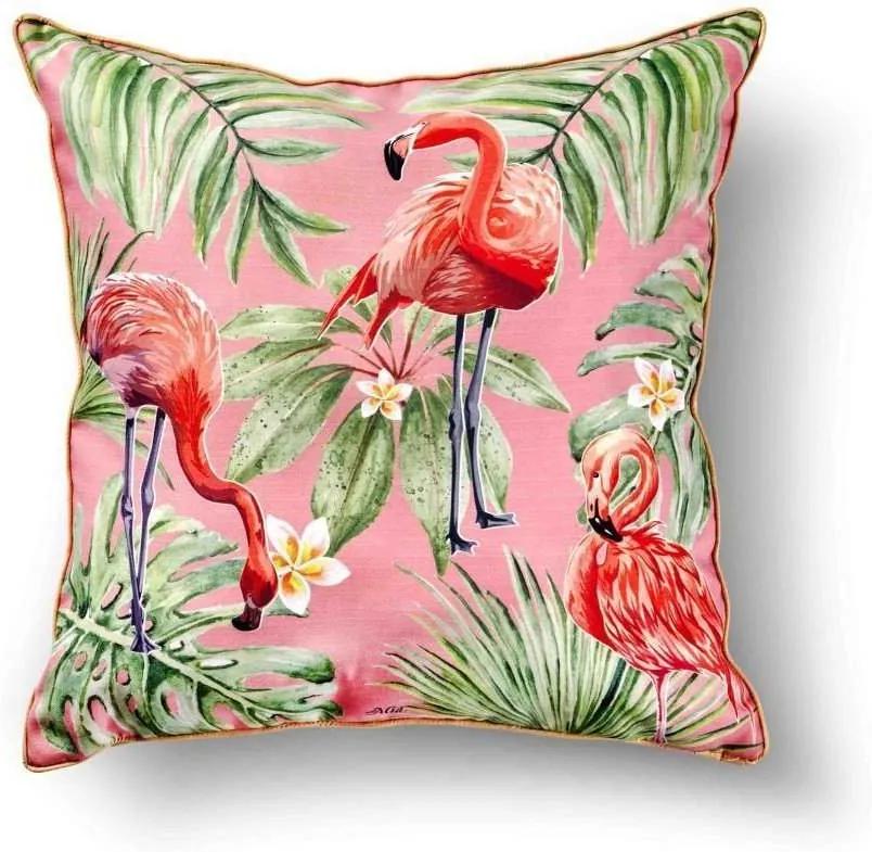 Perna tropicală Mia Flamingo Pink 50 x 50cm - Roz/Verde