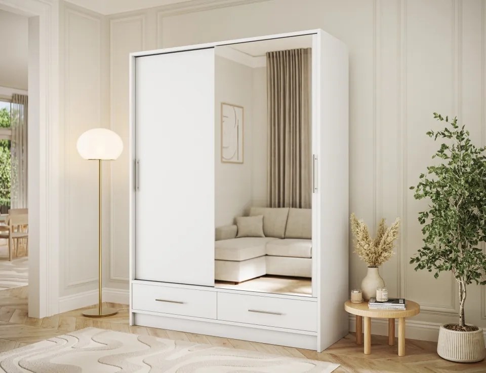 Dulap cu uși glisante si oglinda Estantte II, 150x60x200 cm – Alb