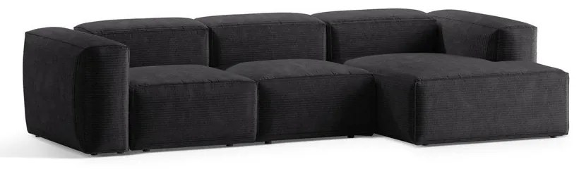 Colțar gri închis cu tapițerie din catifea reiată (cu colț pe partea dreaptă/cu șezlong) Bergamo – Cosmopolitan Design