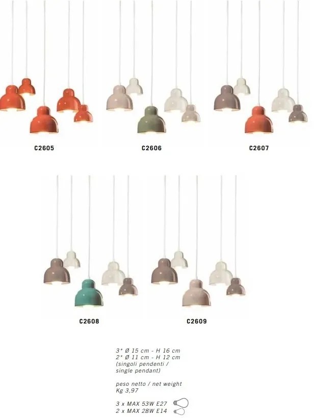 Lustra cu 5 pendule design italian realizat manual din ceramica BERIMBAU Mix
