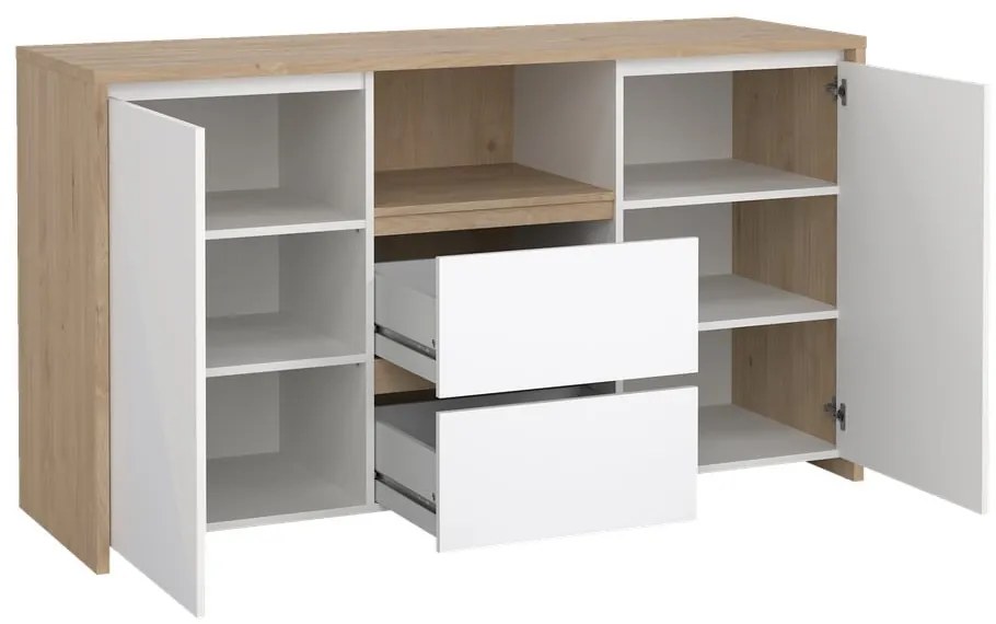 Comodă albă-în culoare naturală cu aspect de lemn de stejar 149x84x48 cm Next – Tvilum