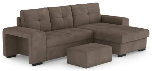 Canapea extensibilă PALERMO, cu spațiu de depozitare și taburet, maro, cu șezlong pe partea dreaptă