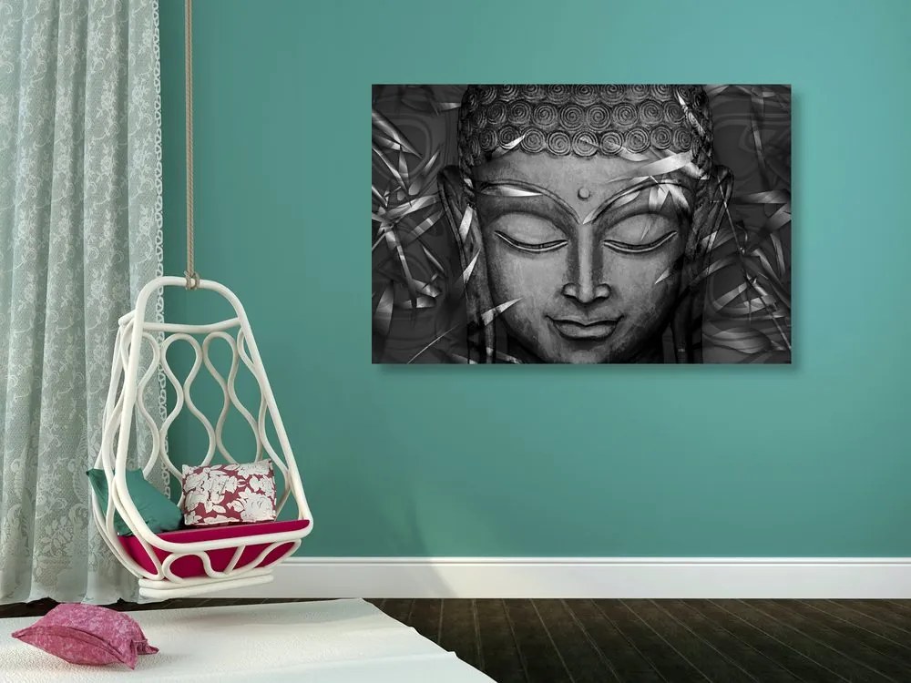 Tablou Budha zâmbitor în design alb-negru