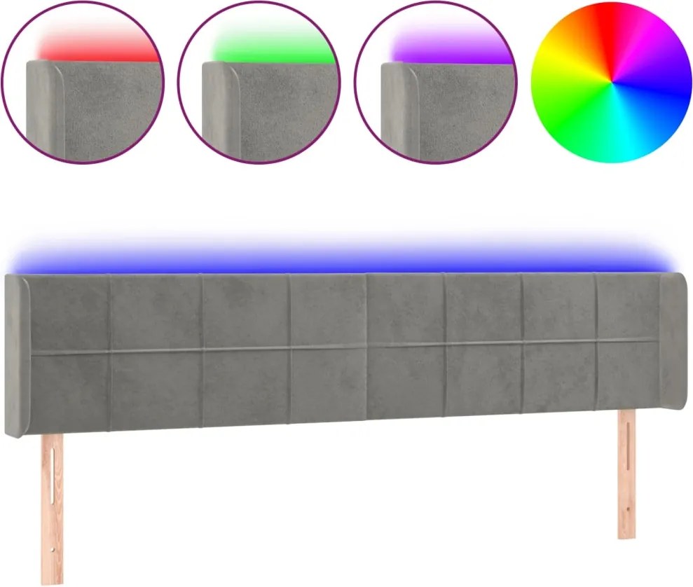 vidaXL Tăblie de pat cu LED, gri deschis, 163x16x78/88 cm, catifea