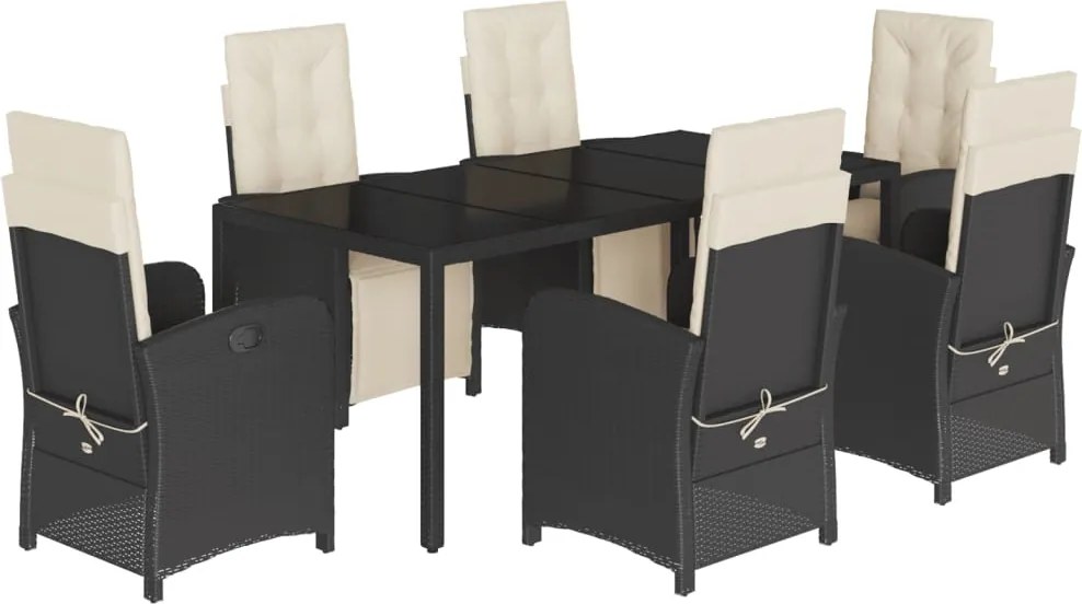 vidaXL Set mobilier de grădină cu perne, 7 piese, negru, poliratan