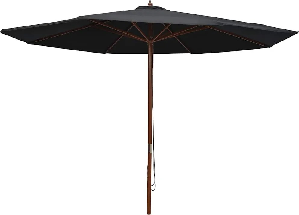 vidaXL Umbrelă de soare de exterior, stâlp din lemn, negru, 350 cm