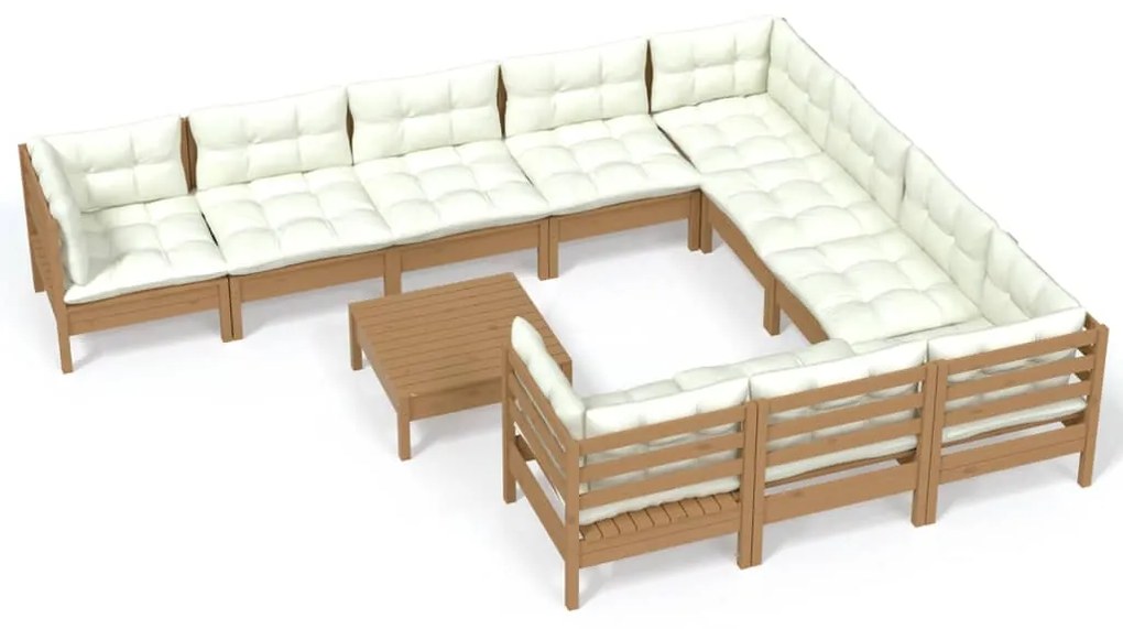 3097004 vidaXL Set mobilier relaxare grădină perne 11piese lemn pin maro miere