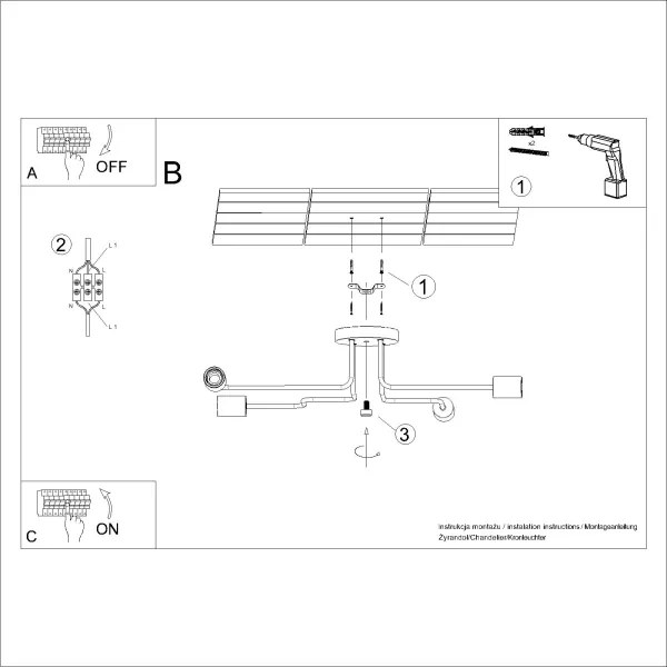 Lustră aplicată Sollux SL.1669 TIMBO 4xE27/15W/230V negru/bej/fag