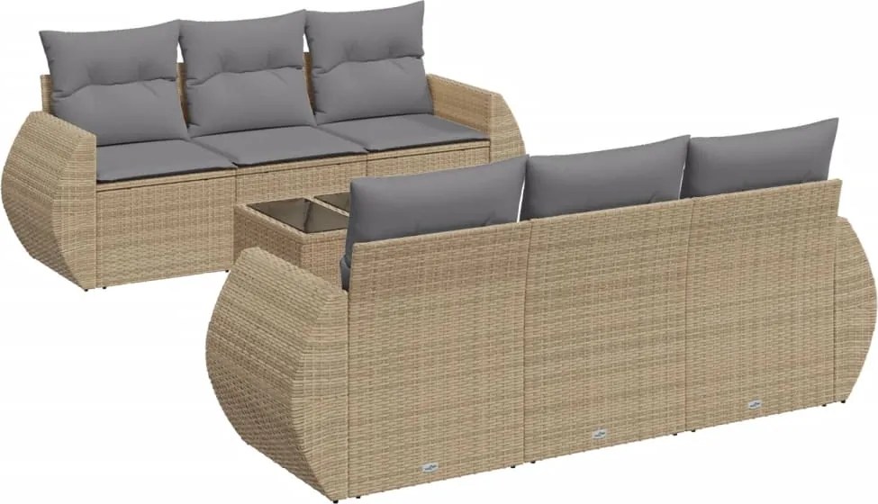 vidaXL Set canapele de grădină, 7 piese, cu perne, bej, poliratan