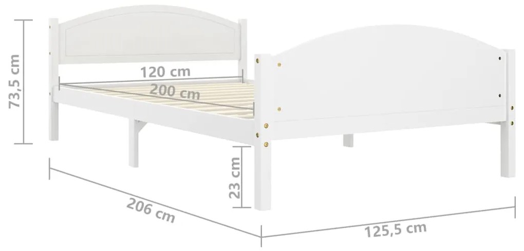 Cadru de pat, alb, 120x200 cm, lemn masiv de pin Alb, 120 x 200 cm