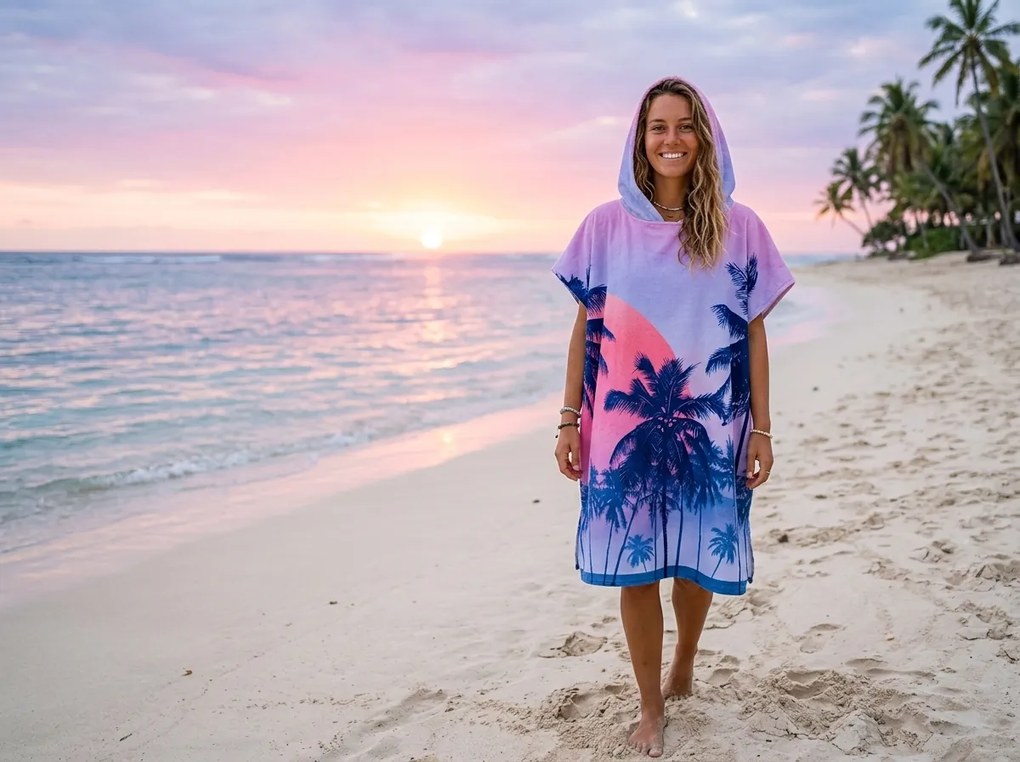 Poncho de plaja FLOWLIFE mov 80x145 cm