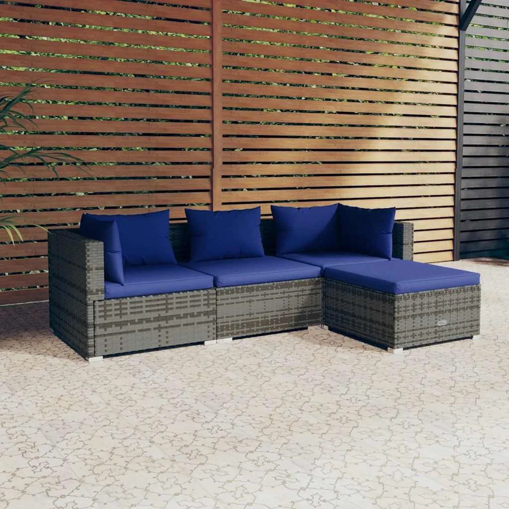 vidaXL Set mobilier de grădină cu perne, 4 piese, poliratan, gri