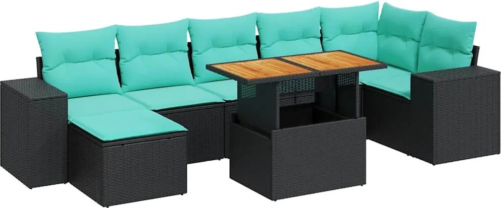 vidaXL Set mobilier de grădină cu perne, 8 piese, negru, poliratan
