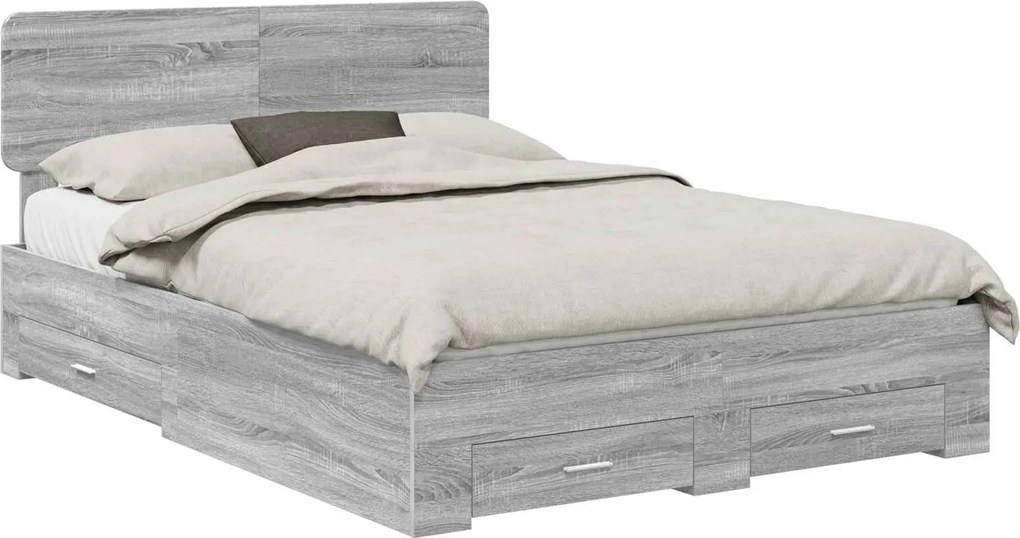 vidaXL Cadru de pat cu headboard Gri Sonoma 140 x 200 cm Lemn compozit