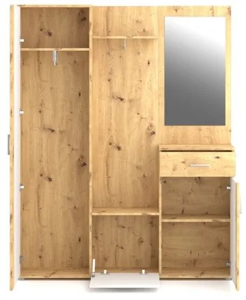 Panou pentru hol NOLAN cu oglindă, stejar artisan/alb