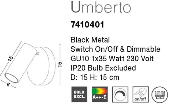 Aplica tip spot aplicat design modern UMBERTO neagra NVL-7410401