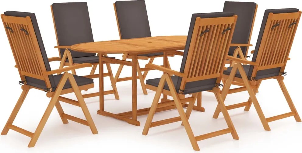 vidaXL Set mobilier de grădină cu perne gri, 7 piese, lemn masiv tec