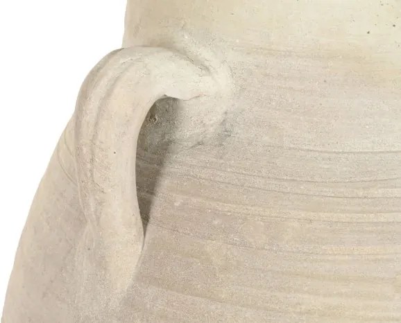 Vas decorativ amforă din teracotă artizanală, finisaj craft alb-crem, cu 2 anse, 55×55×96 cm, „Jerba"