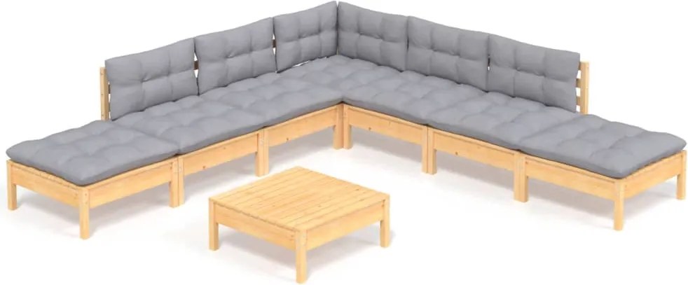 vidaXL Set mobilier de grădină cu perne, 8 piese, gri, lemn de pin