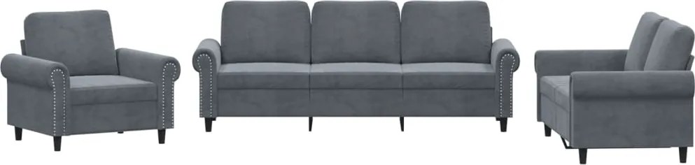 vidaXL Set de canapele cu perne, 3 piese, gri închis, catifea