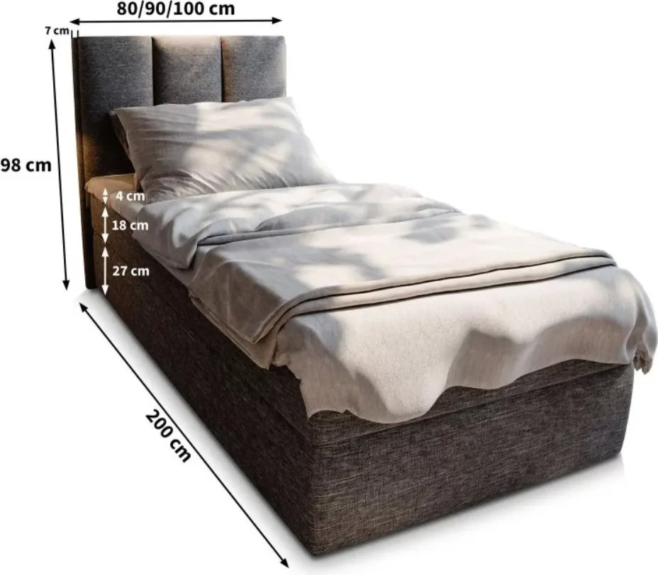 Ofertă pat tapițat boxspring MERALIS 80x200 cm gri clasa II Saltele: Saltea cu arcuri Bonell