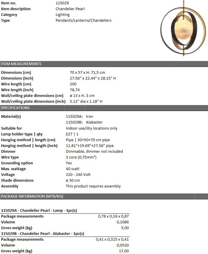 Lustra suspendata design LUX Pearl, auriu 115029 HZ