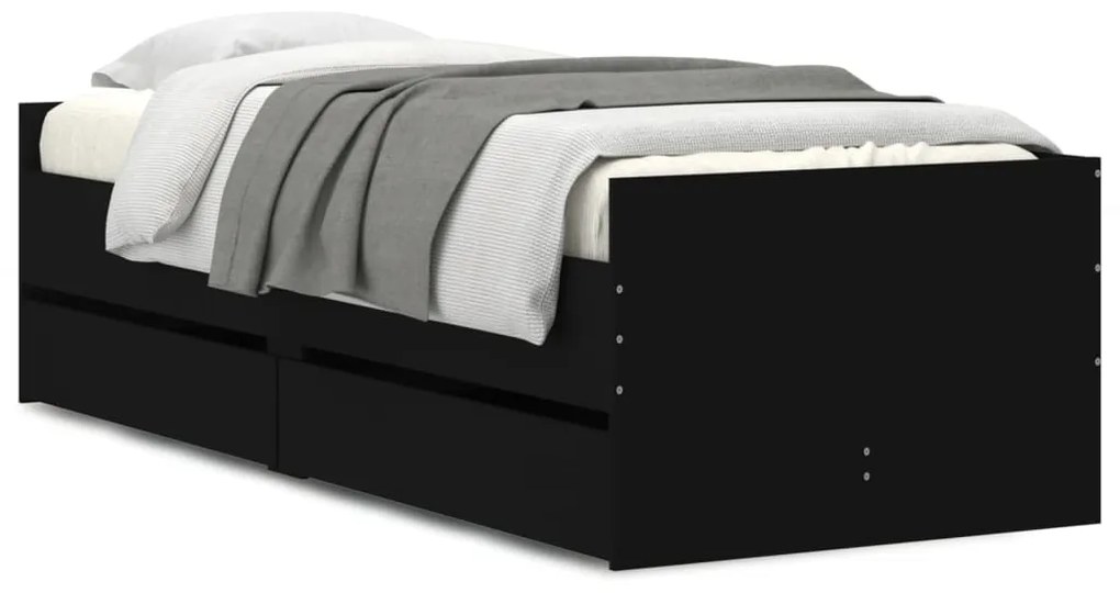 3207344 vidaXL Cadru de pat cu sertare, negru, 90x200 cm