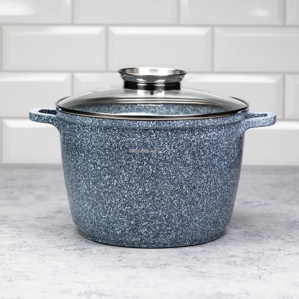 Oală cu capac 24 cm, 6.2L – Klausberg KB 7525, gri, strat antiaderent cu marmură, curățare ușoară și design modern