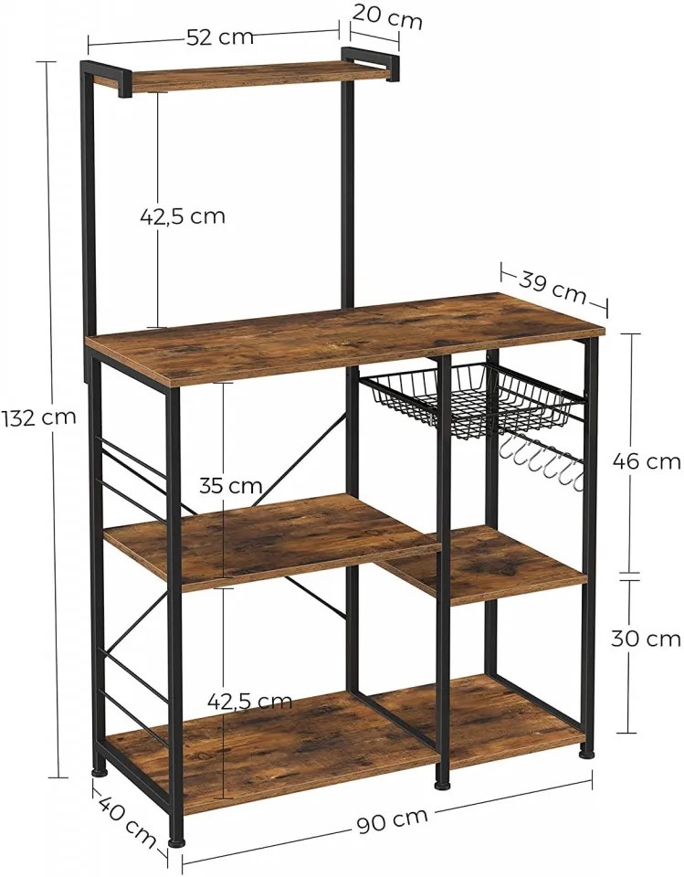 RAI8 - Rafturi 90 cm, pentru birou, bucatarie, stil industrial - Maro