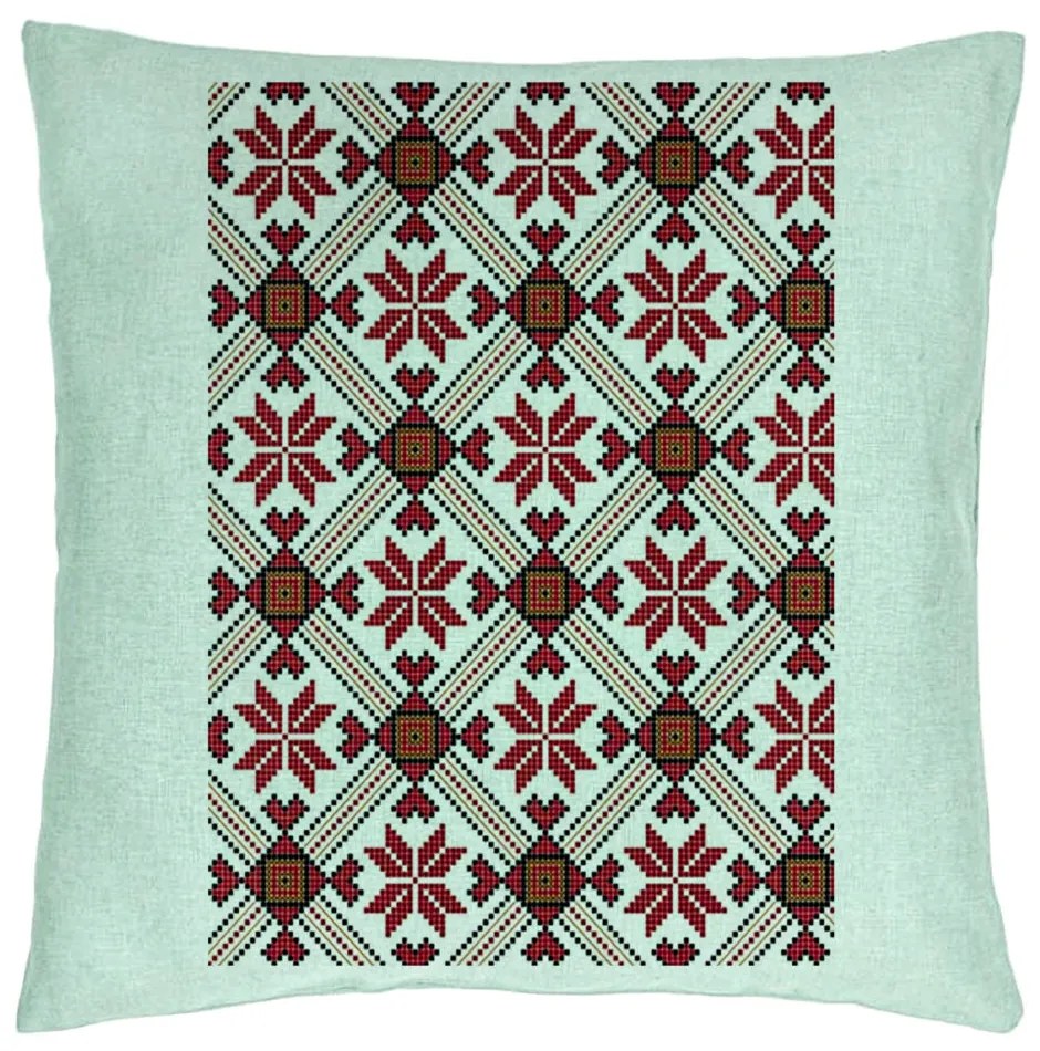 Perna Decorativa, Model cu Motive Romanesti 2, 40x40 cm, Verde Menta, Husa Detasabila, Burduf