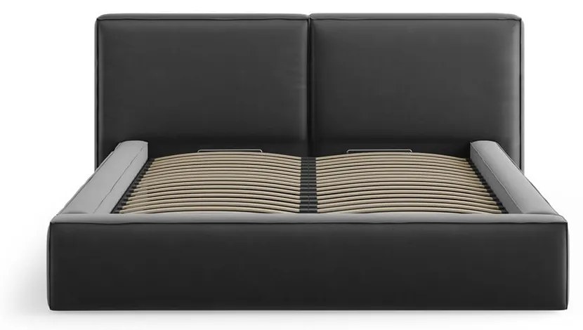 Pat matrimonial gri închis tapițat din catifea cu spațiu de depozitare cu somieră 200x200 cm Arendal – Cosmopolitan Design