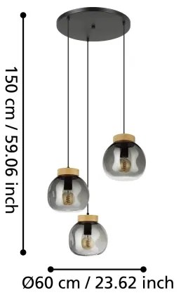 Lustră pe cablu Eglo 390319 MAGACELA 3xE27/40W/230V fumuriu