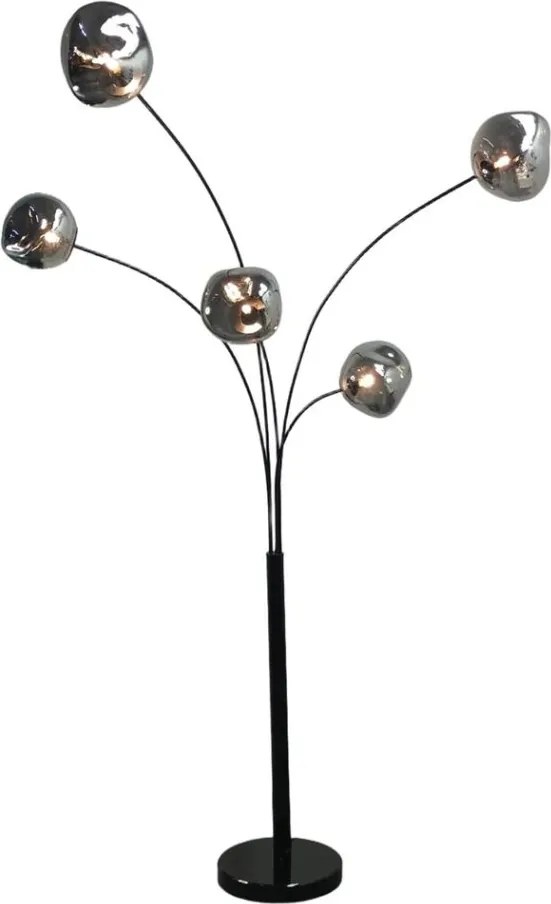 Lampa de podea moderna cu 5 globuri sticla fumurie LIQUID DIAMOND