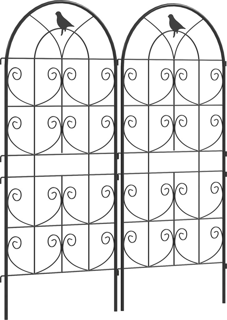 Outsunny Suport pentru plante agățătoare cu modele de păsări set de 2 spalieri de grădină pentru legume viță flori metal 50 x 120 cm negru | Aosom Romania