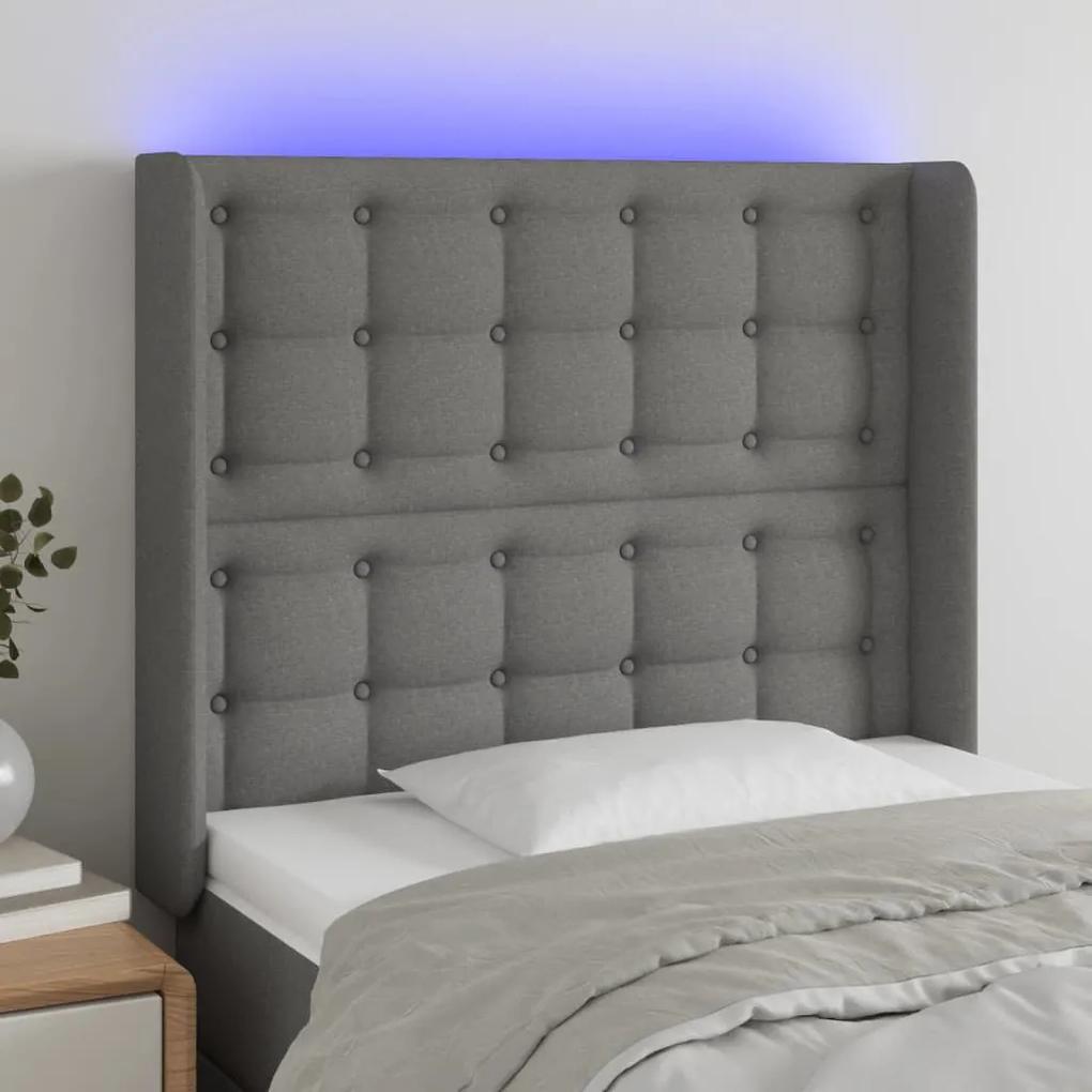 3124457 vidaXL Tăblie de pat cu LED, gri închis, 83x16x118/128 cm, textil