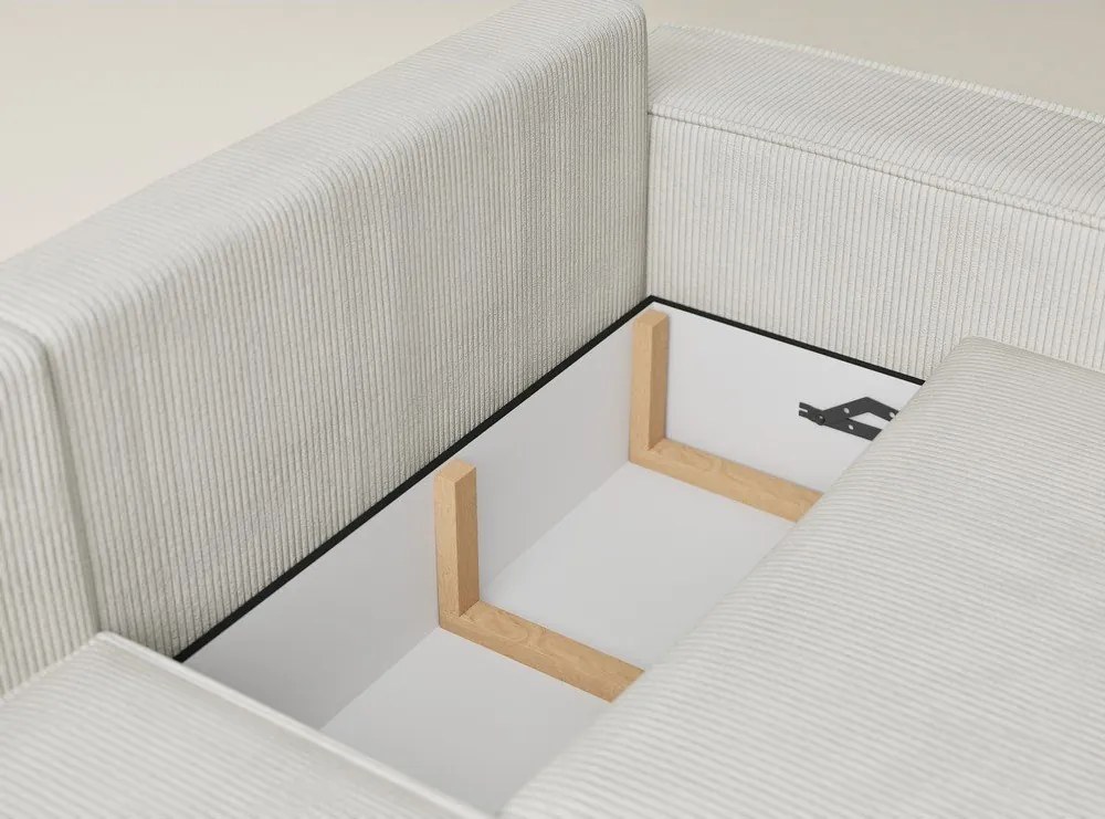 Colțar crem extensibil/cu spațiu de depozitare cu tapițerie din catifea reiată (cu colț pe partea stângă/în formă de ”L”) Tonga – Maison de Rêve