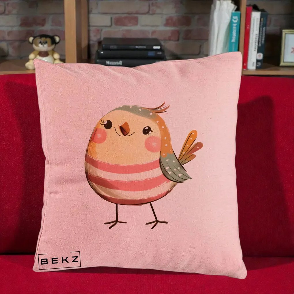Perna Decorativa Pui Kawaii Pastel Dungat, 40x40 cm, Roz, Husa Detasabila, Perna Inclusa, BEKZ®