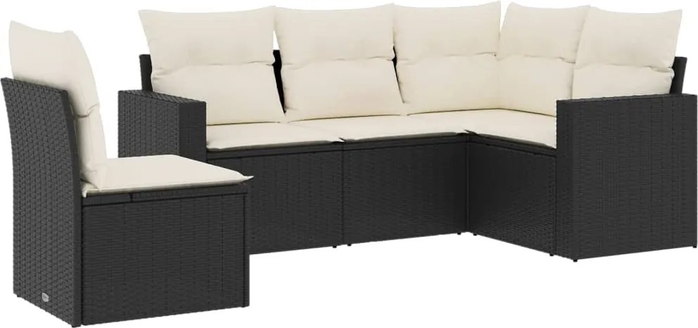 vidaXL Set mobilier de grădină cu perne, 5 piese, negru, poliratan