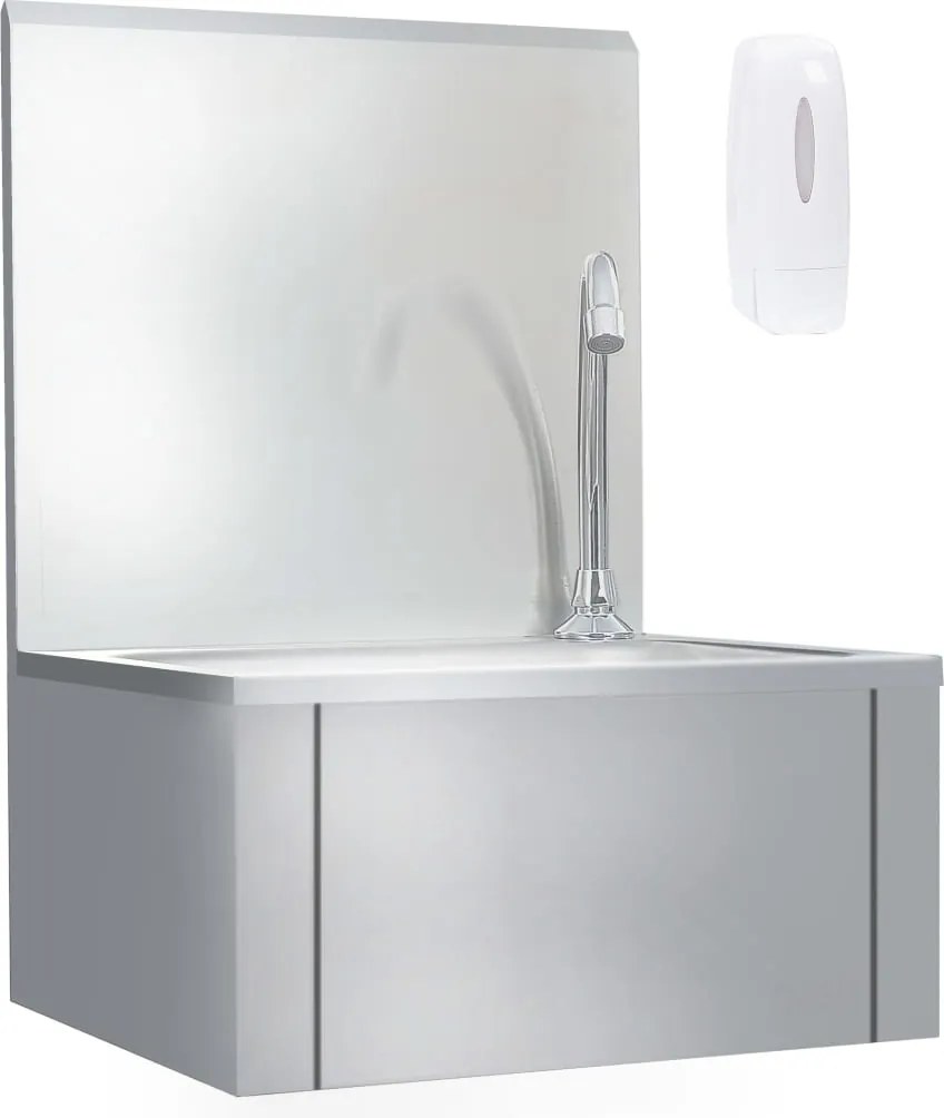 vidaXL Chiuvetă spălat mâini cu robinet dozator săpun, oțel inoxidabil