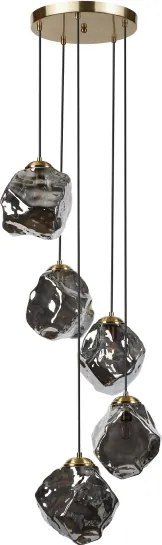 Candelabru cu cablu CRISTAL 5xE14/15W/230V alamă/negru fumuriu