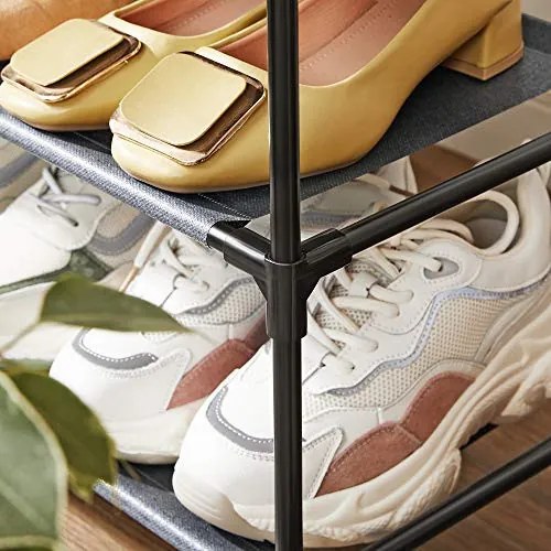 Set 2 suporturi pantofi, metal / textil, gri, Songmics